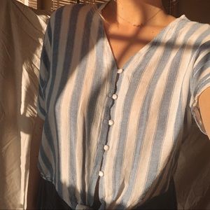 white and blue stripped top